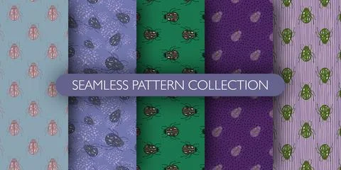 Set of insect hand drawn bugs seamless pattern. Animal bugs artwork ornament  스톡 일러스트