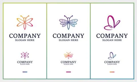 Set of insect logo, gradient dragonfly, butterfly logo design template Stock Illustration