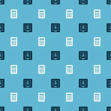 Set Insects in a frame and Calculator on seamless pattern. Vector Stock Illustration