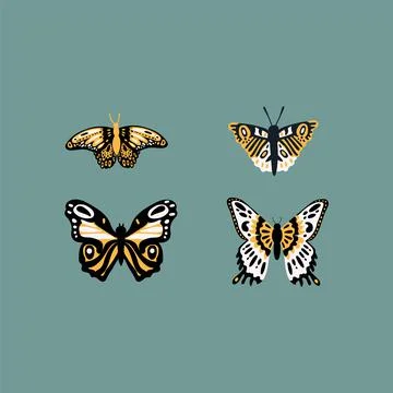 A set with insects. An illustration of a type of abstract bright butterflies Stock Illustration