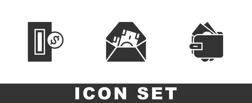 Set Inserting coin, Envelope with dollar symbol and Wallet money icon. Vector 库存插图
