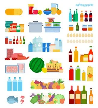Set of Inside Refrigerator icons flat vector Stock Illustration