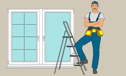 Set of installation of window flat icons.Installation of windows flat style Stock Illustration