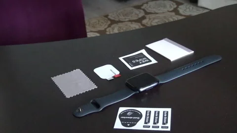 Set for installing a protective film. On the smart watches of Apple Watch S.. Stock Footage 279737522