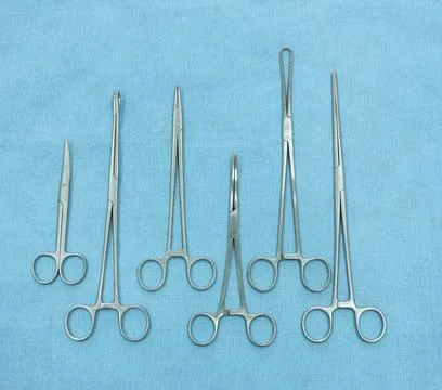 Set of instruments for surgery, obstetric scissors. Obstetric instruments Stock Photos