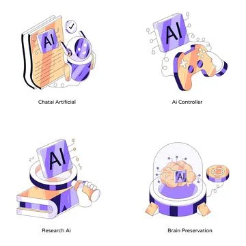 Set of Intelligence Isometric Illustrations Stock Illustration