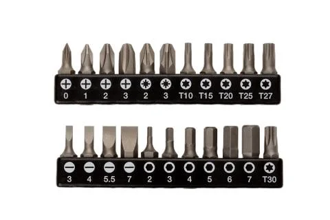 Set of interchangeable heads for a screwdriver Stock Photos