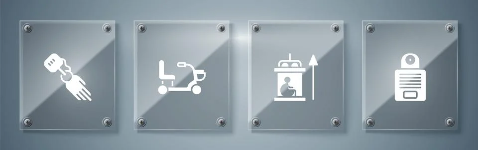 Set Intercom, Elevator for disabled, Electric wheelchair and Prosthesis hand Illustrazione stock