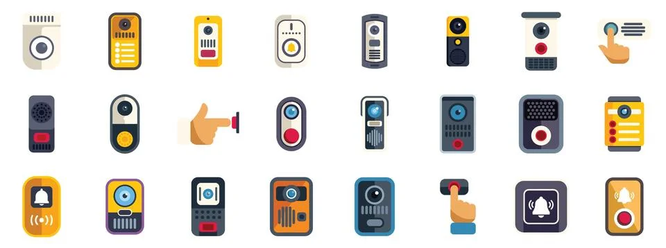 Set of intercom icons showing different types and uses of intercoms Stock Illustration