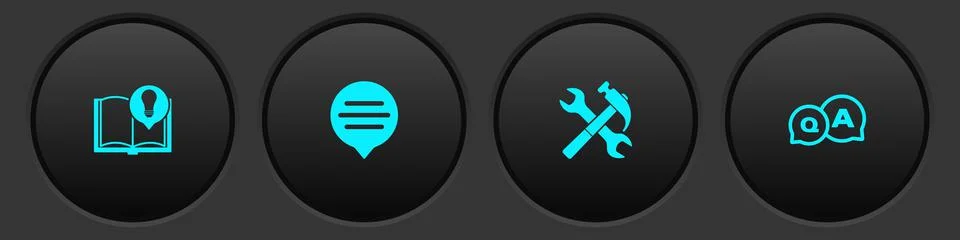 Set Interesting facts, Speech bubble chat, Crossed hammer and wrench and Stock Illustration