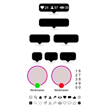 Set of Interface buttons web design shadow, social media icon symbol, vector Stock Illustration