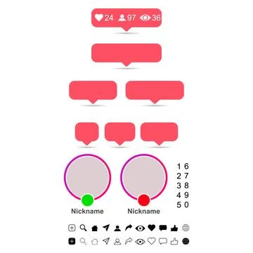Set of Interface buttons web design shadow, social media icon symbol, vector Stock Illustration
