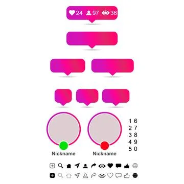Set of Interface buttons web design shadow, social media icon symbol, vector Stock Illustration