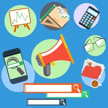 Set of interface elements and office objects icons Stock Illustration