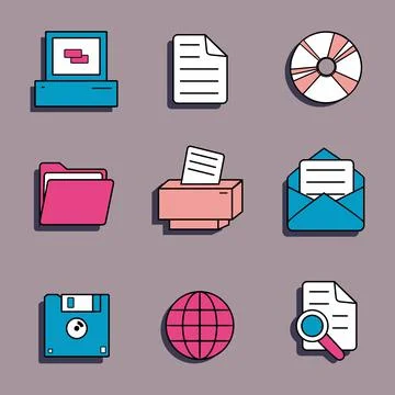 A set of interface elements of the old pc windows 90s, UI and UX themes. In r Illustrazione stock