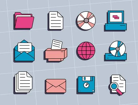 A set of interface elements of the old pc windows 90s, UI and UX themes. In r Illustrazione stock