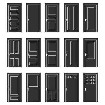 Set of interior and exterior door icons for house architectural design Stock Illustration