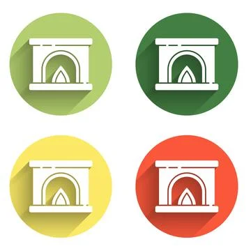 Set Interior fireplace icon isolated with long shadow background. Color cir.. Illustrazione stock