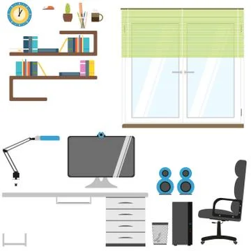 Set of interior isolated objects of modern room. Stock Illustration