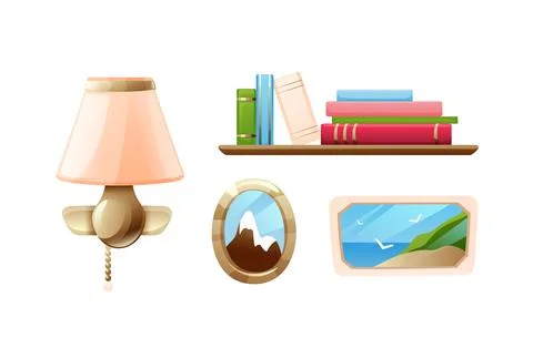 Set of interior objects for wall, decoration Illustrazione stock