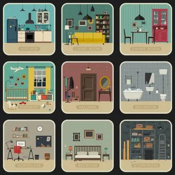 Set of interior rooms. Stock Illustration