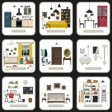 Set of interior rooms. Stock Illustration