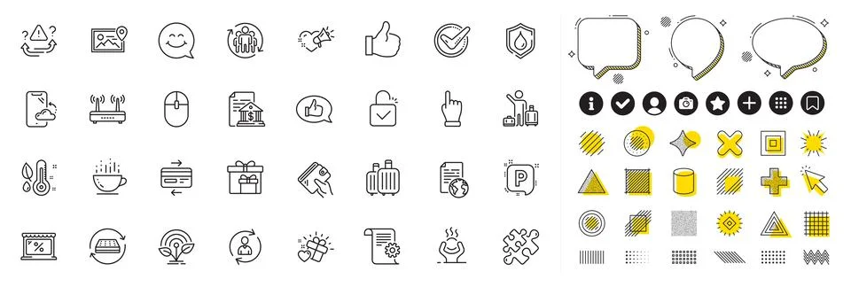 Set of Internet document, Incubator and Airport transfer line icons for web app Ilustración de archivo