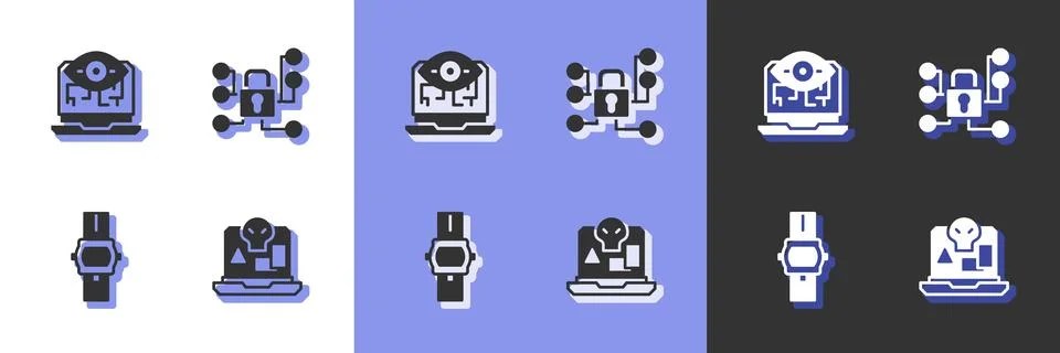 Set Internet piracy, Computer vision, Wrist watch and Cyber security icon 스톡 일러스트