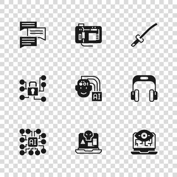 Set Internet piracy, Headphones, Computer vision, Humanoid robot, Katana, S.. Ilustración de archivo