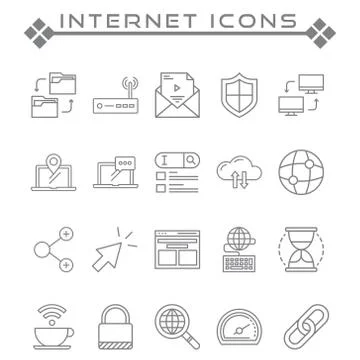 Set of Internet Related Vector Line Icons Stock Illustration