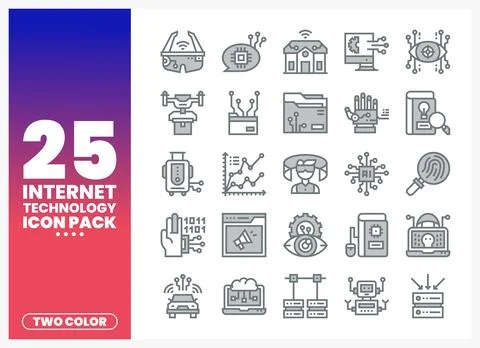 Set of internet technology icons. 2-color line art. displayed on a gradient.. Illustrazione stock