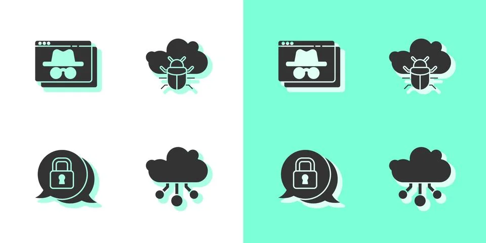 Set Internet of things, Browser incognito window, Cyber security and System bug Stockillustratie