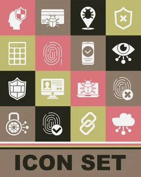 Set Internet of things, Cancelled fingerprint, Eye scan, System bug, Fingerprint Stock Illustration