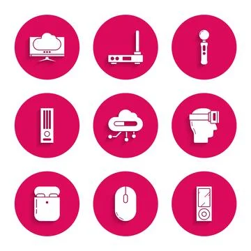 Set Internet of things, Computer mouse, Music player, Virtual reality glasses Illustrazione stock
