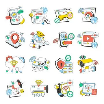 Set of Internet of Things Doodle Icons Stock Illustration