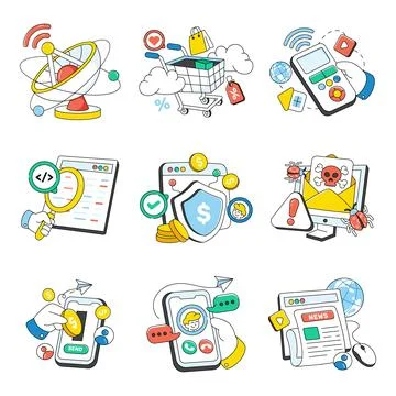 Set of Internet of Things Doodle Icons Illustrazione stock