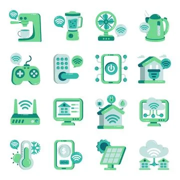 Set of Internet of Things Flat Icons Stock Illustration