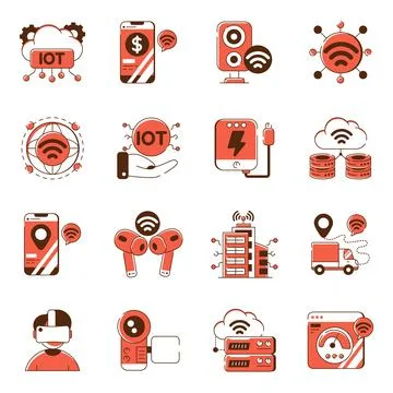 Set of Internet of Things Flat Icons Stock Illustration
