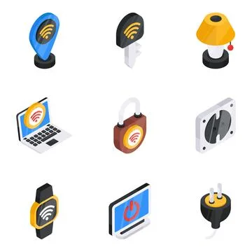 Set of Internet of Things Flat Isometric Icons Stock Illustration