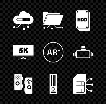 Set Internet of things, Folder and lock, Hard disk drive HDD, Gamepad, Vide.. 库存插图