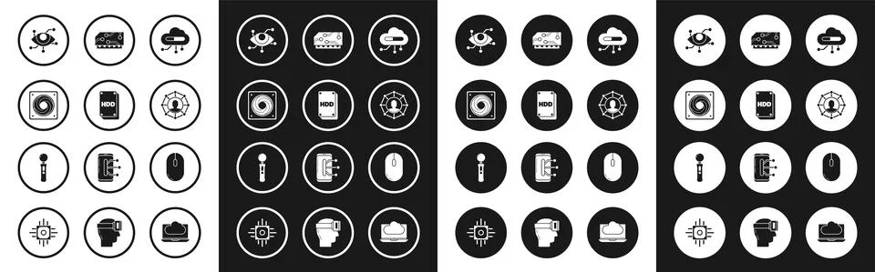 Set Internet of things, Hard disk drive HDD, Computer cooler, Virtual reality Illustrazione stock