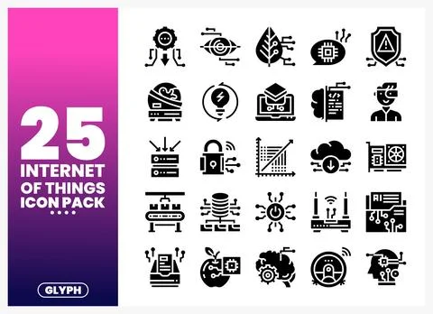 Set of Internet of Things icons representing technology and data in a digit.. Stock Illustration