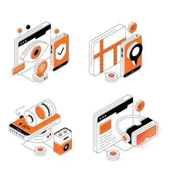 Set of Internet of Things Isometric Illustrations Illustrazione stock