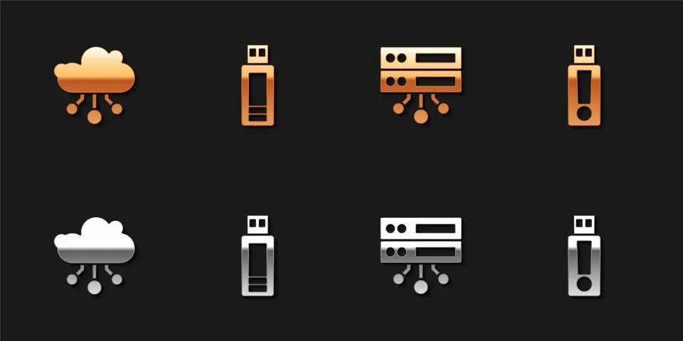 Set Internet of things, USB flash drive, Server, Data, Web Hosting and icon Illustrazione stock