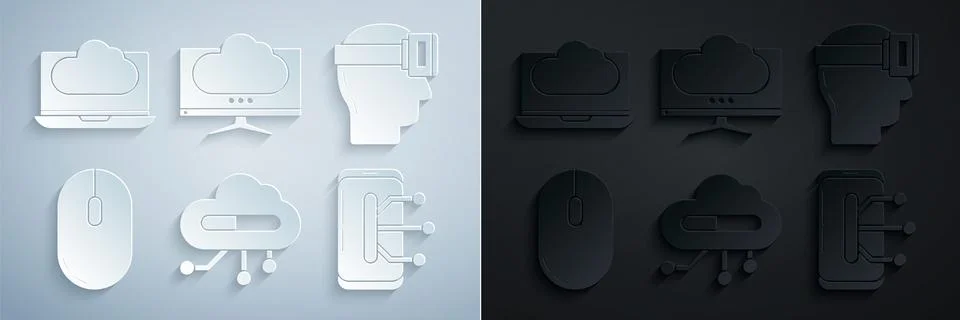Set Internet of things, Virtual reality glasses, Computer mouse, Smartphone,  Illustrazione stock