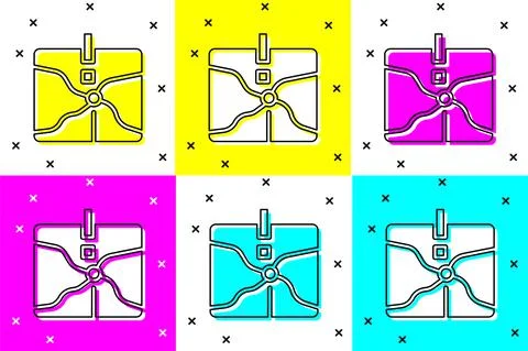 Set Intersection point icon isolated on color background. Vector Stock Illustration