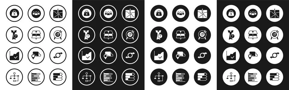 Set Intersection point, Layers, Arrow, Shopping bag with Sale, Target, Project Illustrazione stock