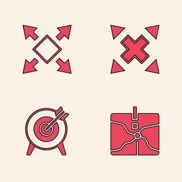Set Intersection point, Many ways directional arrow, and Target icon. Vector Ilustración de archivo