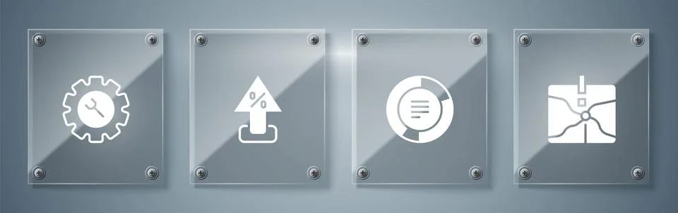 Set Intersection point, Pie chart infographic, Percent up arrow and Wrench and Stockillustratie