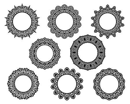 Set of intricate vintage circular frames Stock Illustration